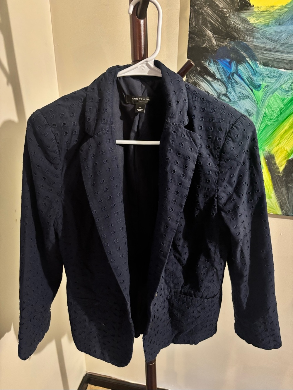 Ann Taylor Navy Eyelet-Textured Blazer